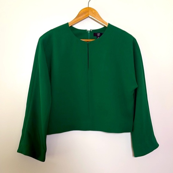 J.Crew Cropped long-sleeve top in 365 crepe Emerald Jade Green Size 6 - Picture 16 of 16